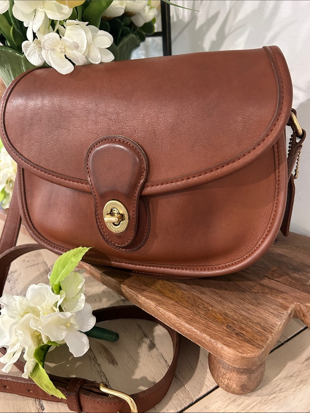 Coach Chestnut Brown Leather Turn-Lock Crossbody